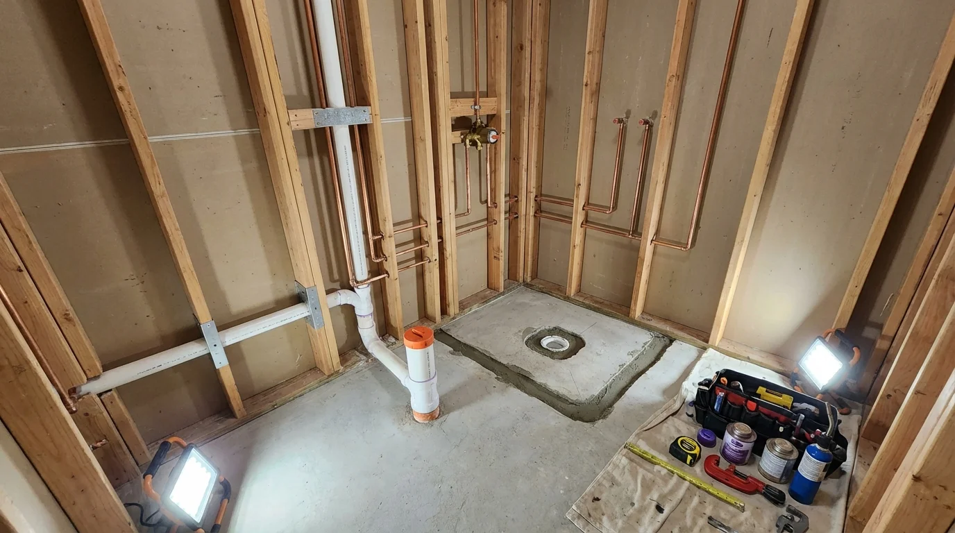 Bathroom rough-in plumbing during remodel by Johns Plumbing LLC in Marianna