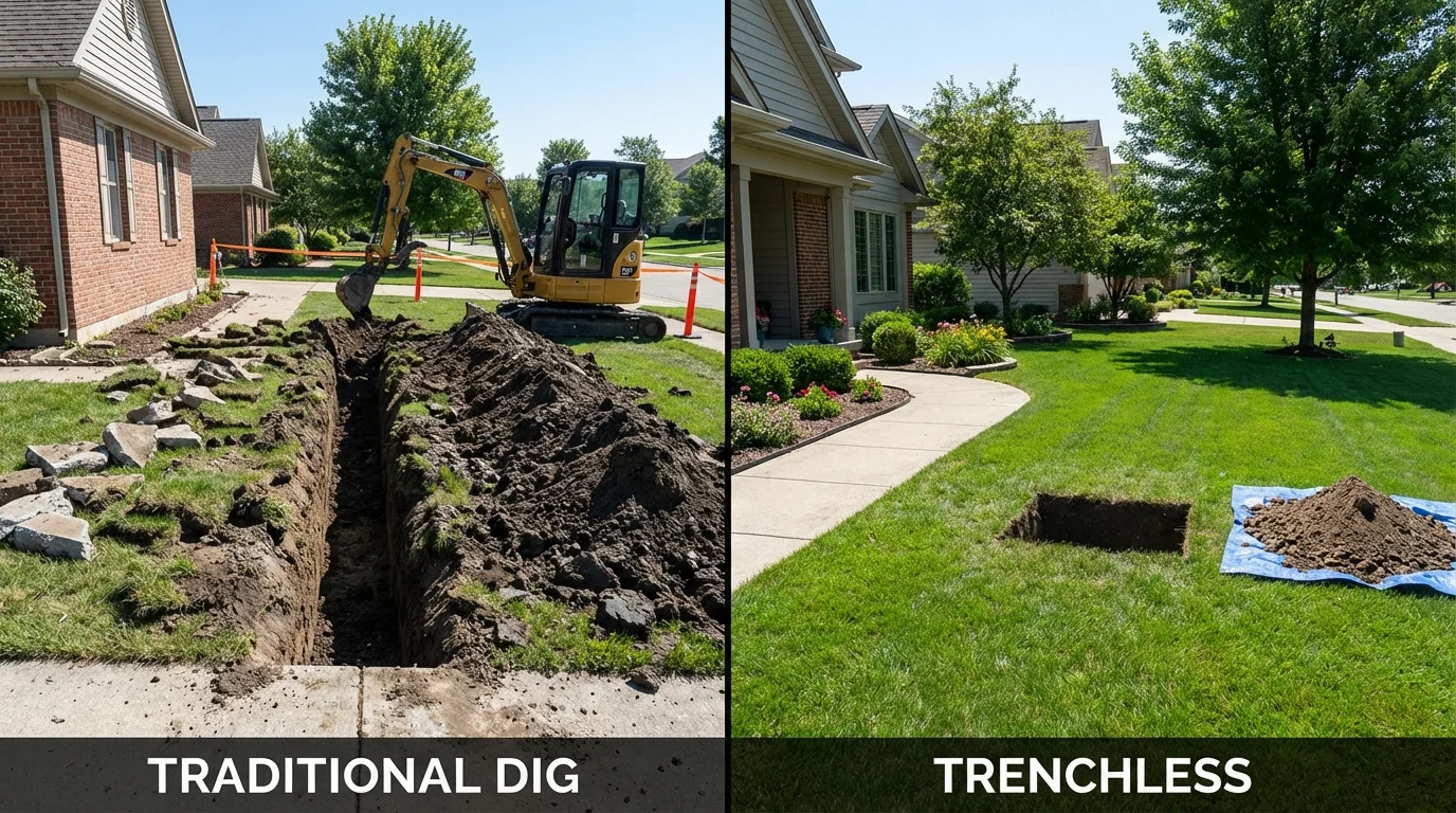Trenchless sewer repair with minimal yard damage versus traditional excavation in Marianna, AR